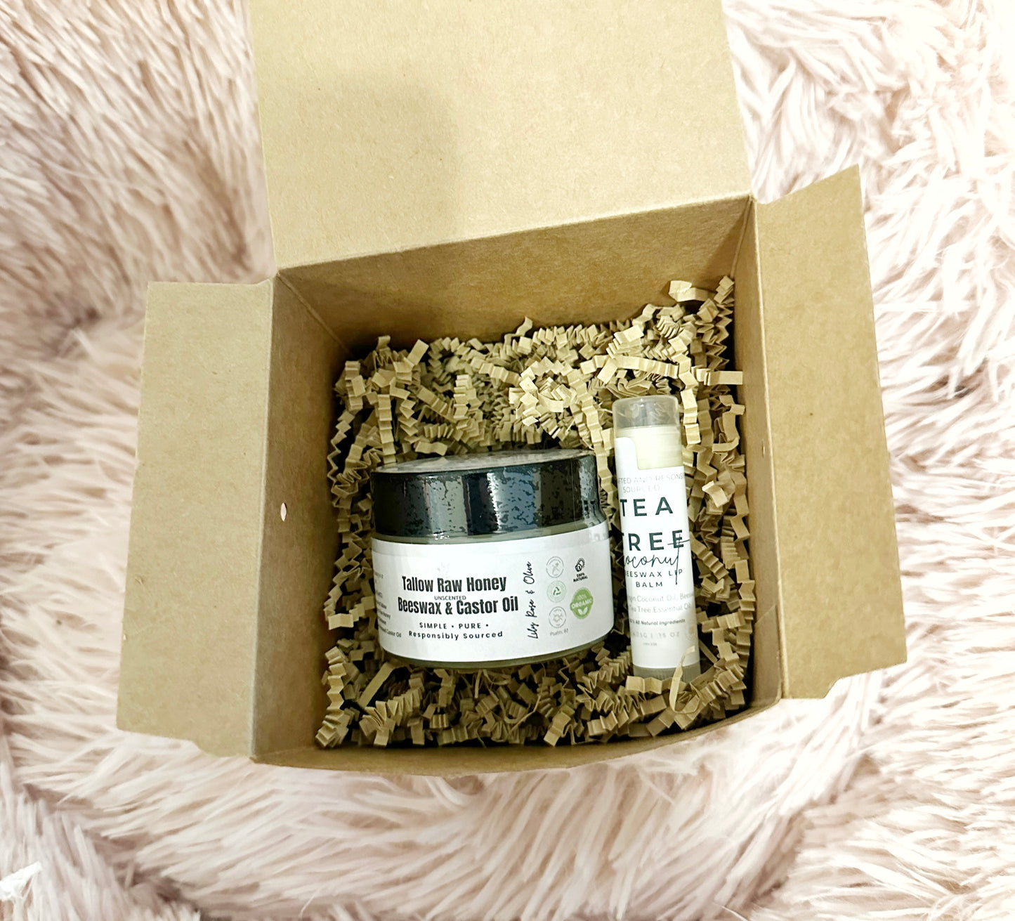 Tallow Raw Honey Beeswax and Castor Oil with Tea Tree Coconut Oil Lip Balm Gift Box
